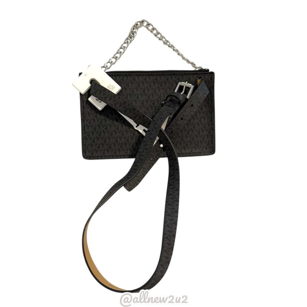 New Michael Kors Black & Charcoal Monogram Belt Bag Crossbody Clutch Size XL - Picture 3 of 13